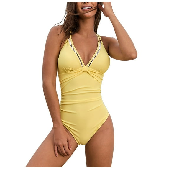 Gibobby Plus Size Front Zipper One Piece Swimsuit with Tummy Control and Easy Wear(Yellow,XL)
