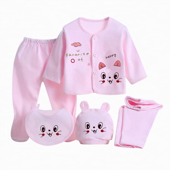 Gibobby Preemie Baby Boy Girl Baby Boy s 5-Piece Cotton Bodysuits Pants Set Unisex Gift Sets Fits to 0-3 Month Gifts Set Take Me Home Set Layette Set(One Size,Pink)