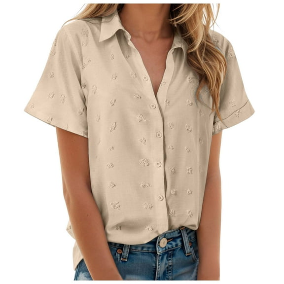 Gibobby Shirt for Women Short Sleeve Casual Button Up Shirts Summer Outfits Tropical Flamingo Shirts(Beige,M)