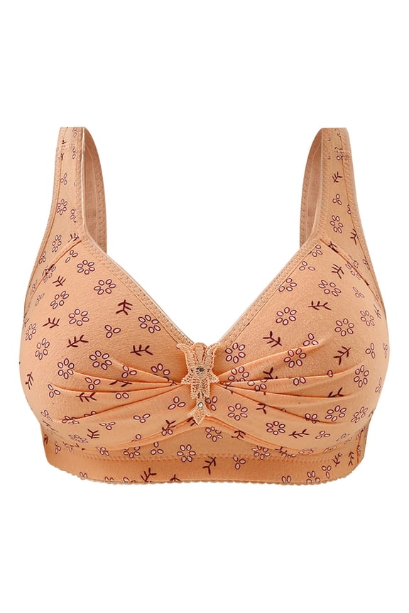 Silky Bras for Women No Underwire V Neck Bralettes for Women Cloud Feel Everyday T Shirt Bra with Extender[Orange,40]