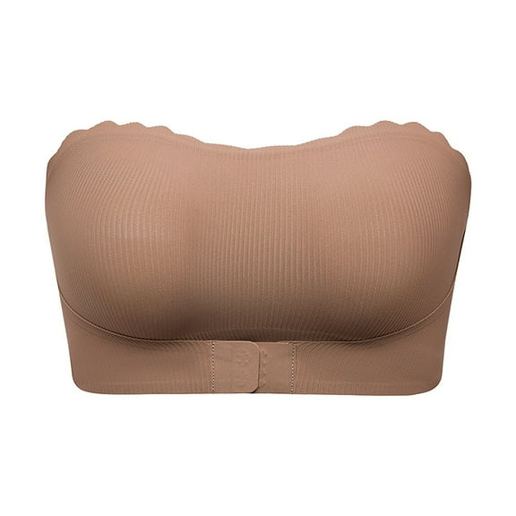 Gibobby Strapless Bras for Women Non-Slip Silicone Bandeau Bralette Seamless Wireless Strapless Bra Padded Tube Top(Coffee,M)