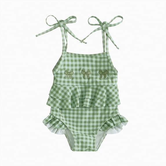 Gibobby Swimsuit for Girls Kids Summer One-Piece Quick Drying Bathing Suit Strawberry Floral Print Sleeveless Swimdress Seaside Swim Suit Size 6-7(6-12 Months,Green)