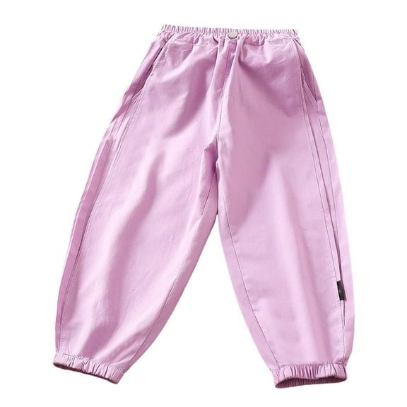Gibobby Teen Girls Cotton Linen High Waist Pants Kids Beach Travel Resort Trousers Summer Casual Wide Leg Pant,Light Purple,3-4 Years