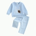 thumbnail image 1 of Gibobby Toddler Baby Boy Outfit Long Sleeve Strip Sweatshirt Sweatpants Fall Winter Outfits Warm Clothes Set(Light Blue,2-3 Years), 1 of 8
