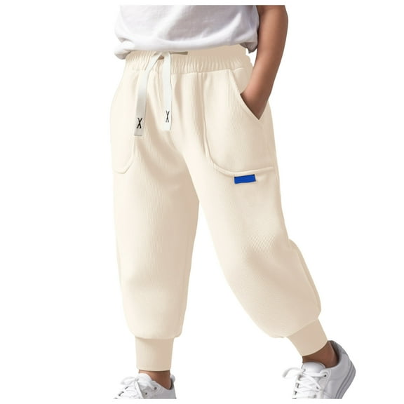 Gibobby Toddler Baby Boys Jogger Sweatpants Solid Cotton Elastic Waist Trousers Active Jogger Pants(Beige,13-14 Years)