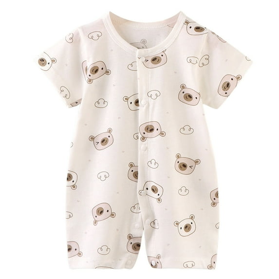 Gibobby Toddler Baby Girl Boy Summer Fall Clothes Basic Plain Romper Jumpsuit Short Sleeve Rompers Cute Newborn Outfits(Khaki,18-24 Months)