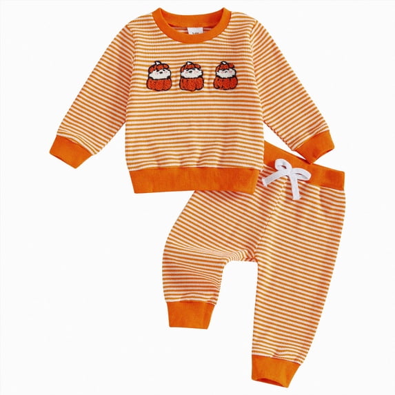 Gibobby Toddler Baby Girl Clothes 1T 2T 3T 4T 5T Fall Winter Outfits Contrast Color Long Sleeve Sweatshirt + Pants Sets(2-3 Years,Orange)