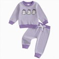 thumbnail image 1 of Gibobby Toddler Baby Girl Clothes 1T 2T 3T 4T 5T Fall Winter Outfits Contrast Color Long Sleeve Sweatshirt + Pants Sets(2-3 Years,Purple), 1 of 7