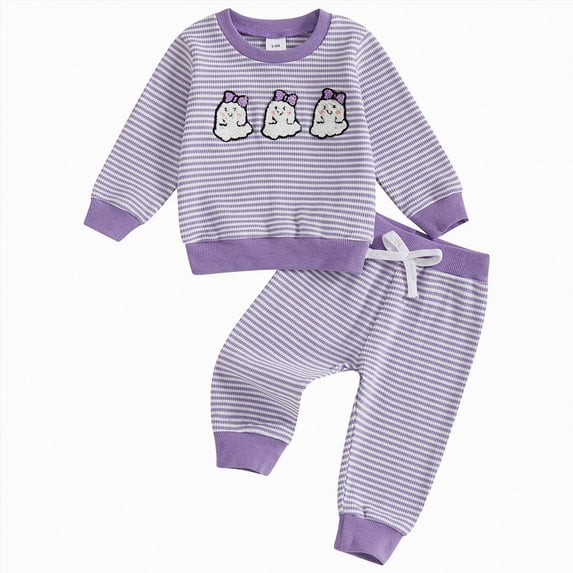 Gibobby Toddler Baby Girl Clothes 1T 2T 3T 4T 5T Fall Winter Outfits Contrast Color Long Sleeve Sweatshirt + Pants Sets(2-3 Years,Purple)