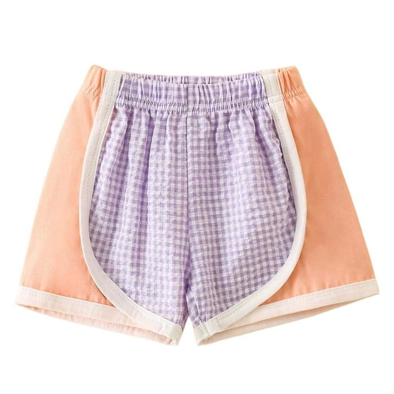 Gibobby Toddler Baby Girl Shorts Casual Summer Gingham Plaid Elastic Waist Ruffle Hem Shorts Bottoms(Purple,9-12 Months)