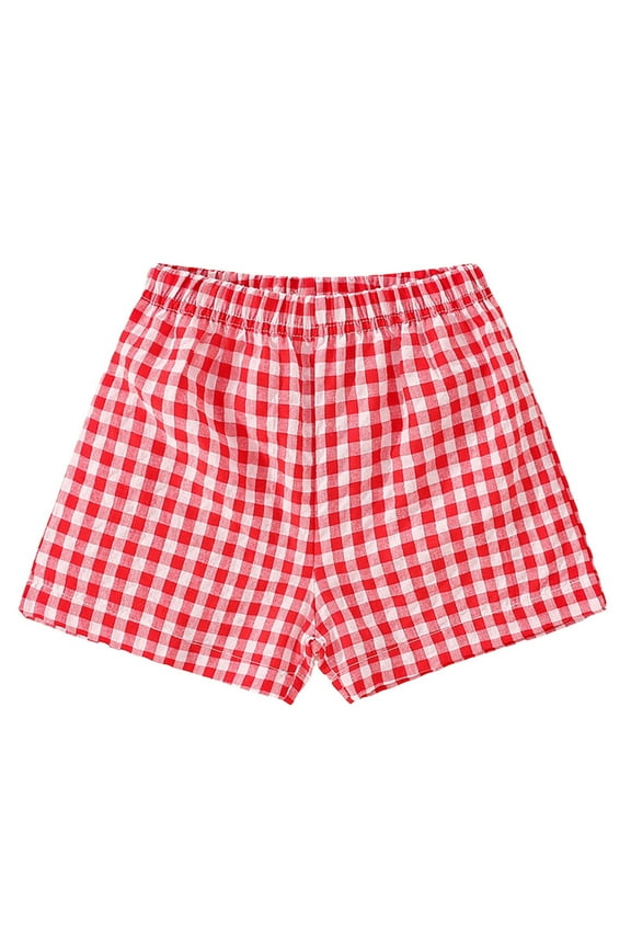Toddler Baby Girl Shorts Casual Summer Gingham Plaid Elastic Waist Ruffle Hem Shorts Bottoms(Red,12-18 Months)