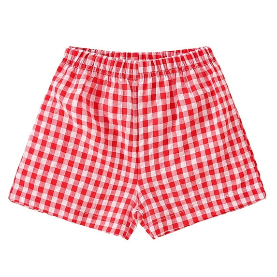 Gibobby Toddler Baby Girl Shorts Casual Summer Gingham Plaid Elastic Waist Ruffle Hem Shorts Bottoms(Red,12-18 Months)