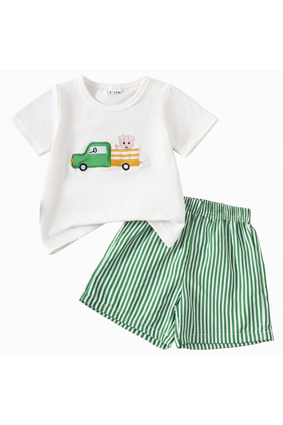 Toddler Baby Girl Summer Clothes Short Sleeves T-Shirt Tops and Ruffled Shorts Set Cute Summer Outfits 2Pcs,18-24 Months,Green