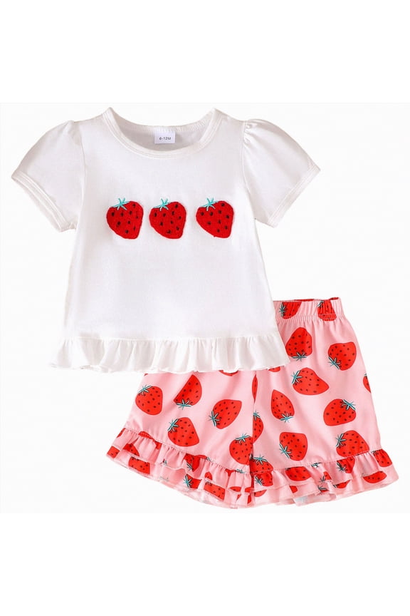 Toddler Baby Girl Summer Outfit 6 12 18 24 Months 2T 3T 4T Flowers Crew Neck Short Sleeve T Shirt Tops and Shorts 2 Pcs Clothes Set,18-24 Months,White