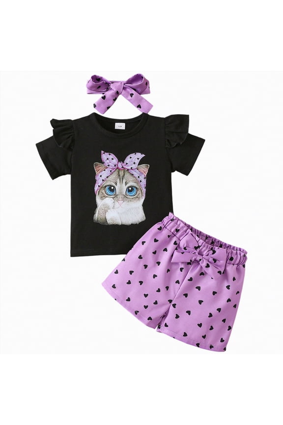 Toddler Baby Girls Summer Clothes Smocked Short Sleeve T-Shirt Tops Ruffled Plaid Short Sets Cute Outfits 2Pcs,5-6 Years,Purple