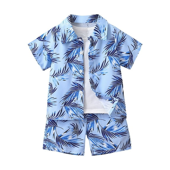Gibobby Toddler Boy Clothes Baby Flamingo Hawaiian Outfits Short Sleeve Shirt + Elastic Waist Shorts Summer Beach Set(Sky Blue,4-5 Years)