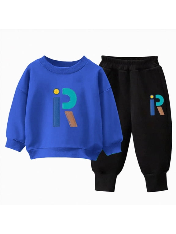 Toddler Boy Clothes Boy Fall Winter Outfit School Casual Long Sleeve Letter Sweatshirt Plaid Jogger Pants Set 2T 3T 4T 5T 6T 7T 8T 9T Little Boys Winter Outfits Clothes(4-5 Years,Blue)