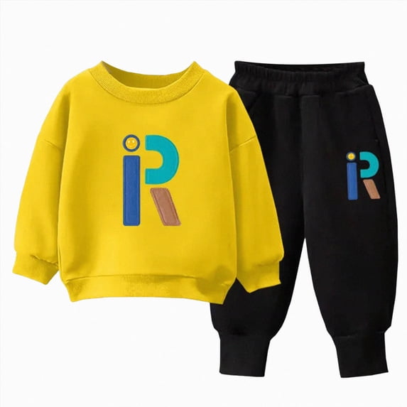 Gibobby Toddler Boy Clothes Boy Fall Winter Outfit School Casual Long Sleeve Letter Sweatshirt Plaid Jogger Pants Set 2T 3T 4T 5T 6T 7T 8T 9T Little Boys Winter Outfits Clothes(3-4 Years,Yellow)