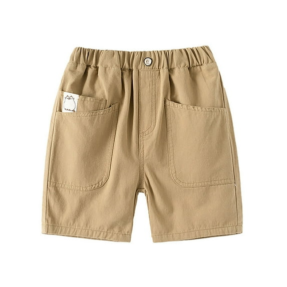 Gibobby Toddler Boy Girls Cute Solid Color Shorts Cotton Linen Casual Summer Sports Shorts(Khaki,4-5 Years)
