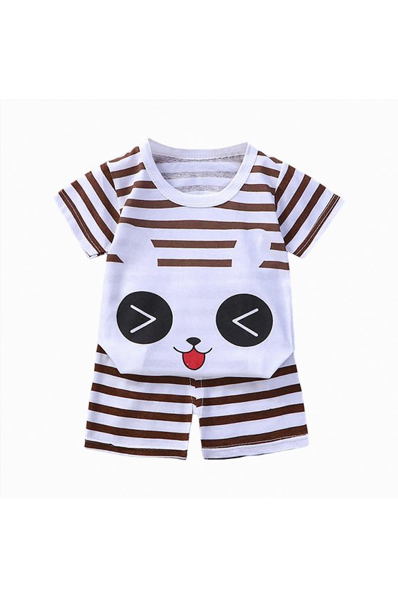 Toddler Boy Outfits Clothes Children's Summer Tropical Printed Short Sleeve Training 1t 2t 3t 4t 5t 6t New Born for Twins Kids Casual 2-Piece Set(18-24 Months,Coffee)