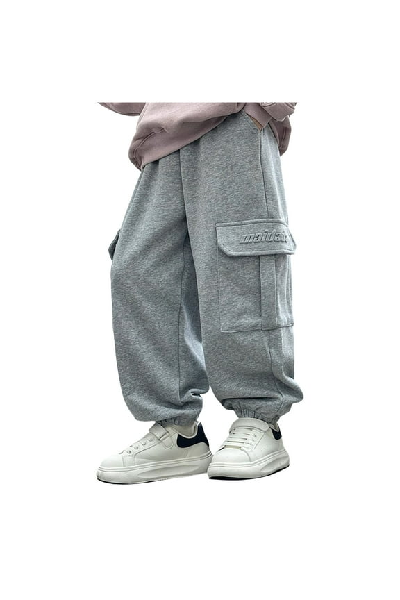 Toddler Boy Sweatpants Active Jogger Pants Casual Pull-On Pants Sweat Pants with Pocket Drawstring(Grey,13-14 Years)