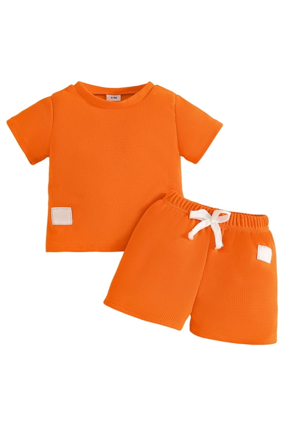 Toddler Boys Boy Clothes Toddler Baby Boys Summer Outfits Sleeveless Patchwork T Shirt Shorts Set 6 Months 4T Two Piece Suit Boys Suit(2-3 Years,Orange)