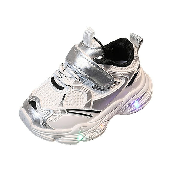 Gibobby Toddler Boys Girls Light Up Shoes LED Flashing Lightweight Mesh Breathable Adorable Running Sneakers for Toddler and Little Kid(White,4.5-5 Years)