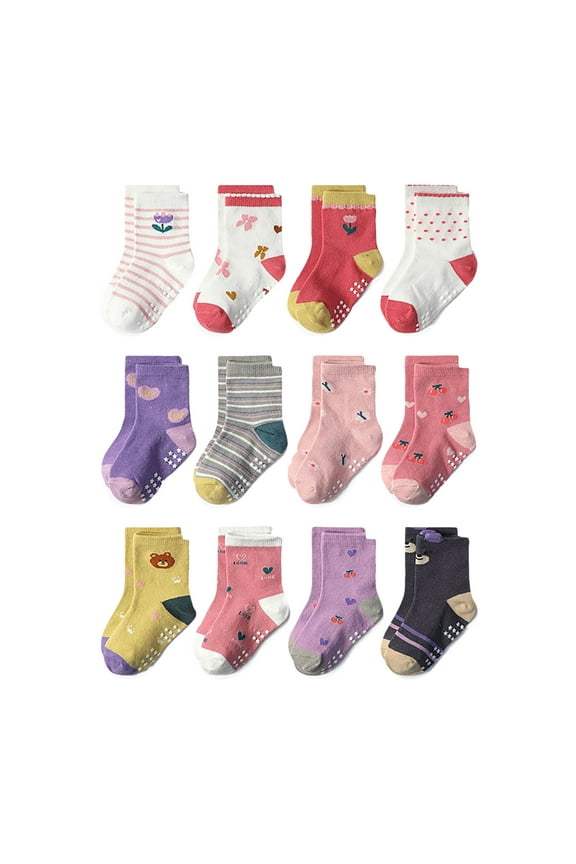 Gibobby Toddler Boys Girls Socks Kids Non Slip Socks Grips Sticky Slippery Crew Socks for 1-7 Years Old Children Boys Girls Socks(3-5 Years,D)
