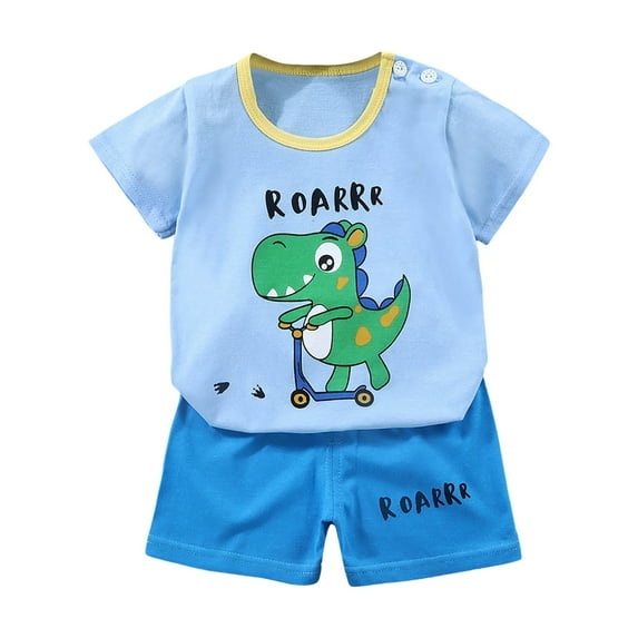 Gibobby Toddler Boys Toddler Baby Boy Summer Clothes Funny Letter T Shirt Elastic Waist Pockets Shorts Set 2 Piece Outfit(18-24 Months,Sky Blue)
