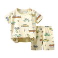 thumbnail image 1 of Gibobby Toddler Boys Toddler Baby Boy Summer Clothes Funny Letter T Shirt Elastic Waist Pockets Shorts Set 2 Piece Outfit(5-6 Years,Beige), 1 of 4