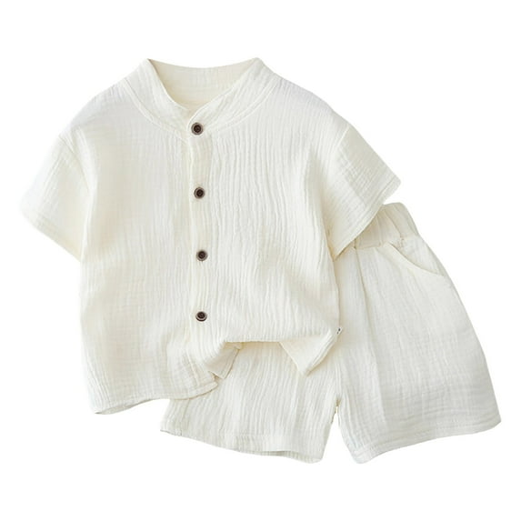 Gibobby Toddler Boys Toddler Boys Baby Boys Clothes Set Toddler Infant Boys Button Up Shirt Tops + Cotton Gauze Shorts Summer Outfit 2PCS with Pockets(12-18 Months,Beige)