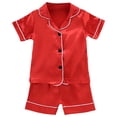 thumbnail image 1 of Gibobby Toddler Boys Toddler Boys Baby Boys Clothes Set Toddler Infant Boys Button Up Shirt Tops + Cotton Gauze Shorts Summer Outfit 2PCS with Pockets(3-4 Years,Red), 1 of 7