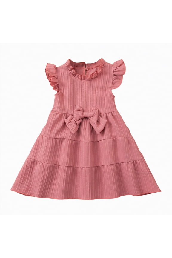 Toddler Girl Dress Toddler Girls Short Sleeve Dress 12 18 24 Months 2T 3T 4T 5T Summer Casual Blue Yellow Printed Jersey Shirt Dresses(3-4 Years,Pink)