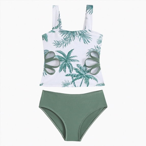 Gibobby Toddler Girl Swimsuit 11T 12T Girls' Swimwear Teen Swimsuits For Girls 14-16 Bikini Set Solid Color V-Neck Two Piece Bathing Suit(11-12 Years,AG)