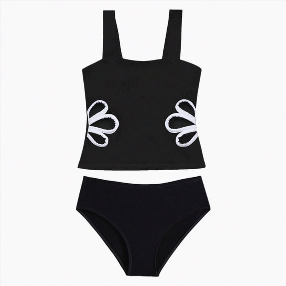 Gibobby Toddler Girl Swimsuit 11T 12T Girls' Swimwear Teen Swimsuits For Girls 14-16 Bikini Set Solid Color V-Neck Two Piece Bathing Suit(8-9 Years,Black)