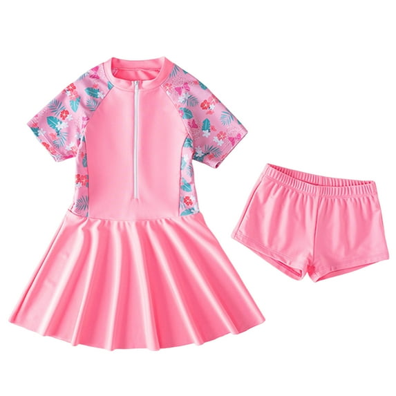 Gibobby Toddler Girl Swimsuit Girls One Piece Swimsuits Adjustable Strap Bathing Suits Teen Girl Swim Suit Kids Padded Swimwear(7-8 Years,Pink)
