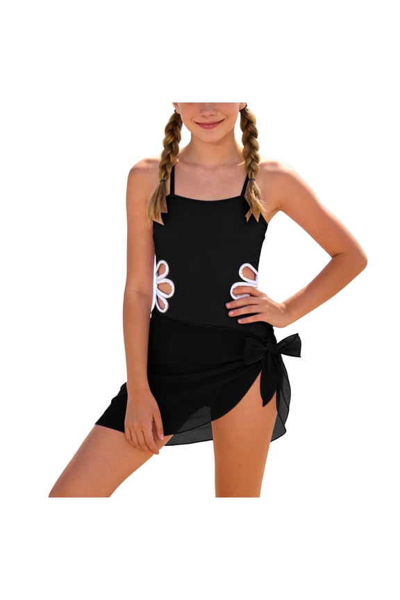Toddler Girl Swimsuit Toddler Girl Swimsuit Bathing Suit 1Piece Bathing Suit Kids Summer Bikini Swimwear With Shorts Sport Poolside Swimwear(9-10 Years,Black)