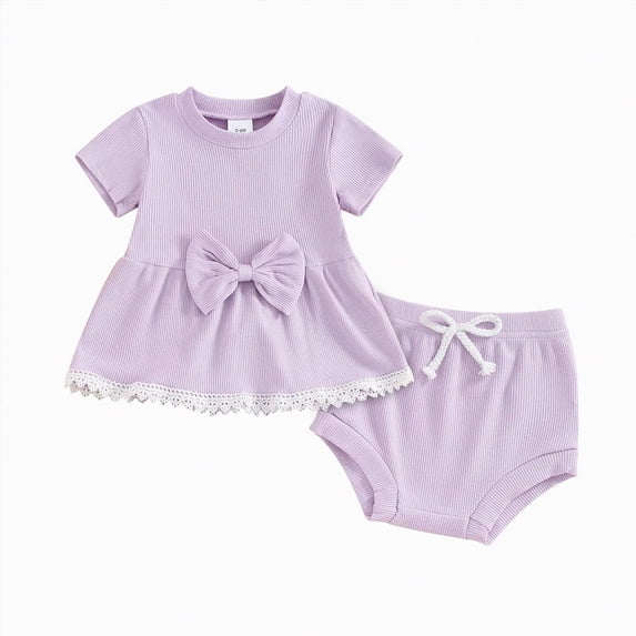 Gibobby Toddler Girls Baby Girl Summer Short Set Female Cute T-Shirt Tops+Shorts T-Shirt Shorts 2pcs Clothes Outfits,0-6 Months,Purple