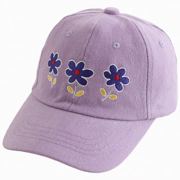 Gibobby Toddler Girls Baseball Hat for Ages 2-8 Cute Flower Pattern Adjustable Vintage Washed Kids Baseball Cap(3-8 Years,Light Purple)