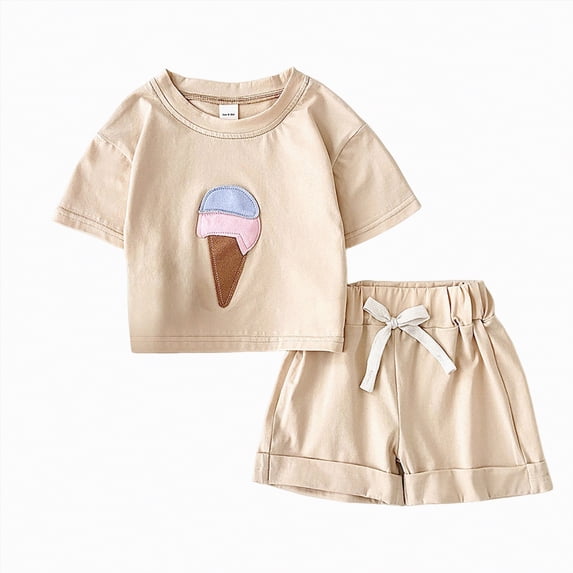 Gibobby Toddler Girls Clothes for 2t 3t Girls Cute Summer Short Sleeve T-Shirt Tops Shorts Clothes Sets Outfits Casual Elastic Shorts Summer 2Pcs T Shorts Set Dailywear,6-9 Months,Khaki