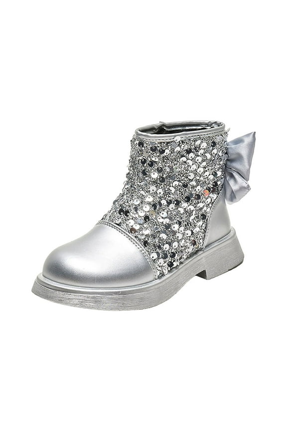 Gibobby Toddler Girls Cowboy Cowgirl Boots Little Kids Pointed Toe Western Boots Mid Calf Side Zipper Riding Shoes for All Seasons,Silver,7-8 Y