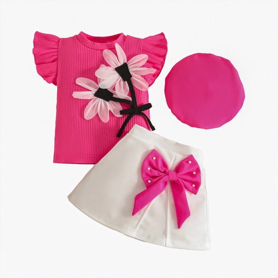 Gibobby Toddler Kids Baby Girls Summer Sets Cute Printed Short-sleeved T-Shirt and Shorts Loose Comfortable 2 Piece Outfits,18-24 Months,Hot Pink