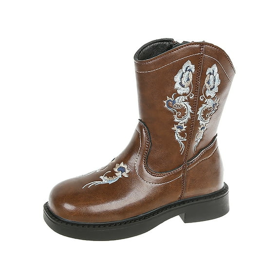 Gibobby Toddler Little Boys Girls Cowboy Boots Kids Western Square Toe Riding Mid Calf Boots,Brown,12-12.5 Y