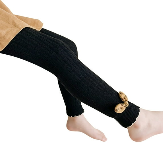 Gibobby Toddler Little Girls Cotton Tights Footed Thick Winter Cable Knit Legging Pantyhose Stocking(Black,12-24 Months)