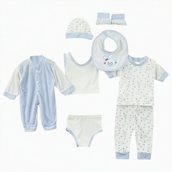 Gibobby Unisex Baby Clothes 8Piece Layette Sets Cotton Newborn Clothes Gift Set for Baby(Blue,0-3 Months)