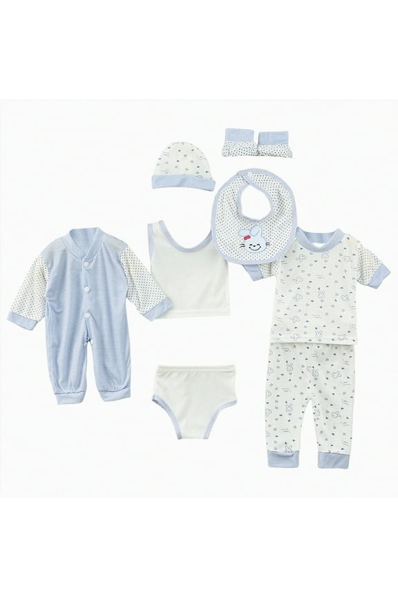 Unisex Baby Clothes 8Piece Layette Sets Cotton Newborn Clothes Gift Set for Baby(Blue,0-3 Months)
