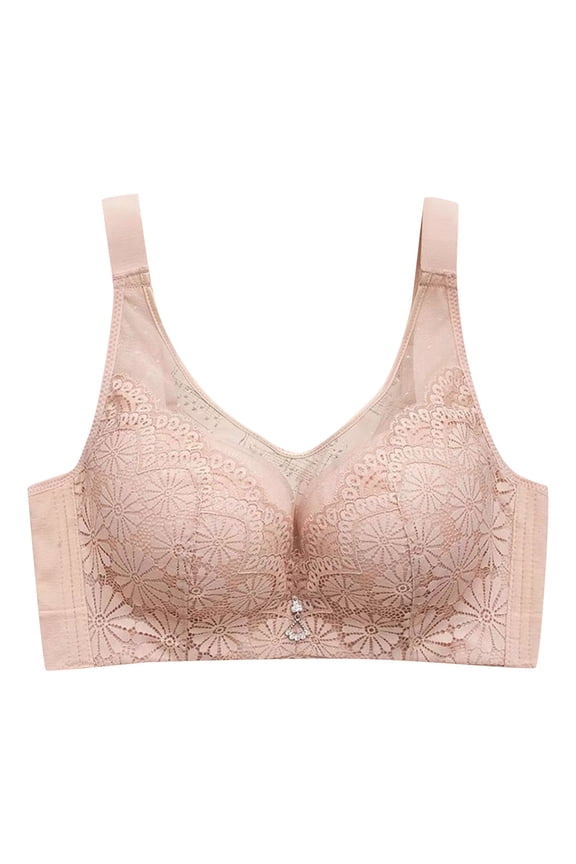 Wireless Bras for Women No Underwire Supportive Mesh Crossover Bra Seamless Push Up Full Coverage Everyday Bralettes[Beige,36]