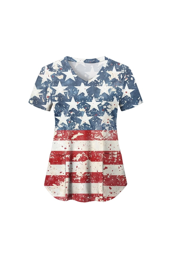 Women 250th Anniversary Pattern Short Sleeve Independence Day T Shirt For Pockets Crew Neck Graphic T Shirt Monogram Printed V Neck T Shirt Top(M,Blue)