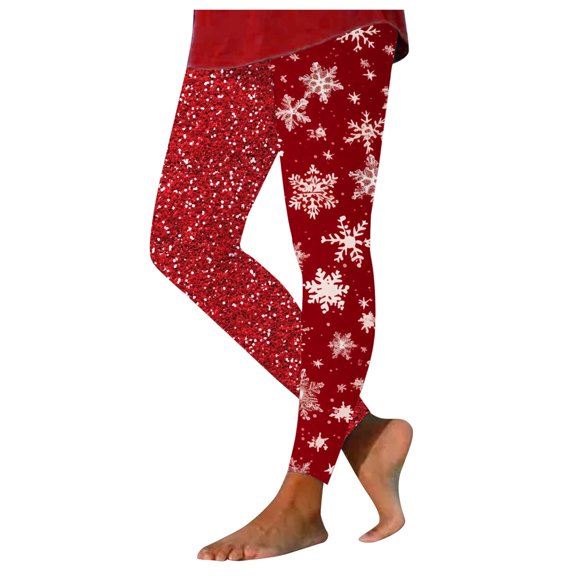 Gibobby Women Christmas Leggings High Waisted Yoga Pants Gym Running Workout Leggings Xmas Tree Print(L,Red)