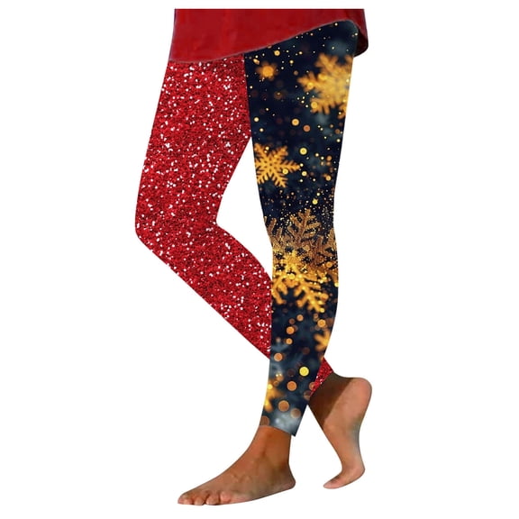 Gibobby Women Christmas Leggings High Waisted Yoga Pants Gym Running Workout Leggings Xmas Tree Print(S,Gold)